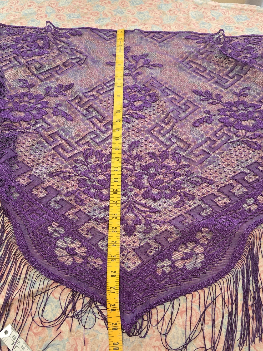 Elegant Purple Lace Fringe Shawl Wrap - Women's Scarf - Picture 3 of 5